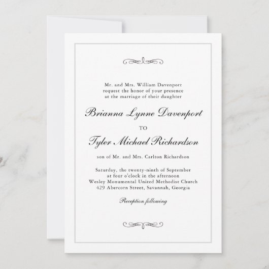 Invitation Élégance simple classique tout en un Mariage (Devant)