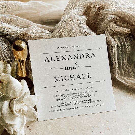 Invitation Élégance simple | Douche Couples Noir et Blanc