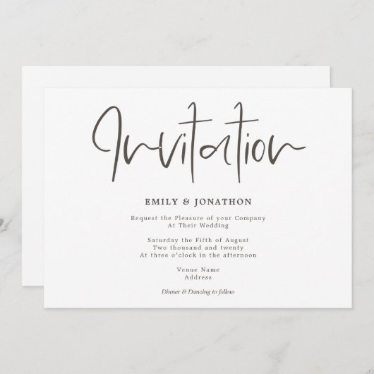 Invitation Élégance simple Mariage de typographie de script m (Devant / Derrière)