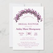 Invitation Élégance Simple Mariage Feuilles Violettes Arche (Devant)