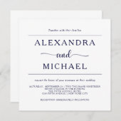 Invitation Élégance simple| Marine minimale et Mariage blanc (Devant / Derrière)