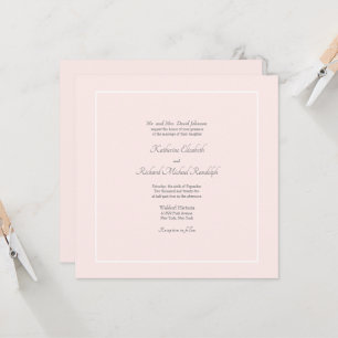 Invitation Élégance Simple Rose Mariage Formel Carré