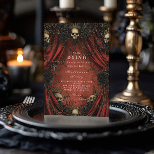 Invitation Élégance Sombre Rideau Rouge Halloween Rassembleme