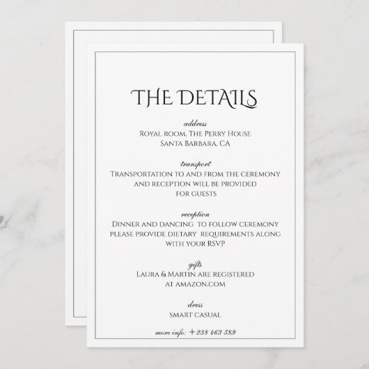 Invitation Elegance Texte classique basé sur les détails (Devant / Derrière)