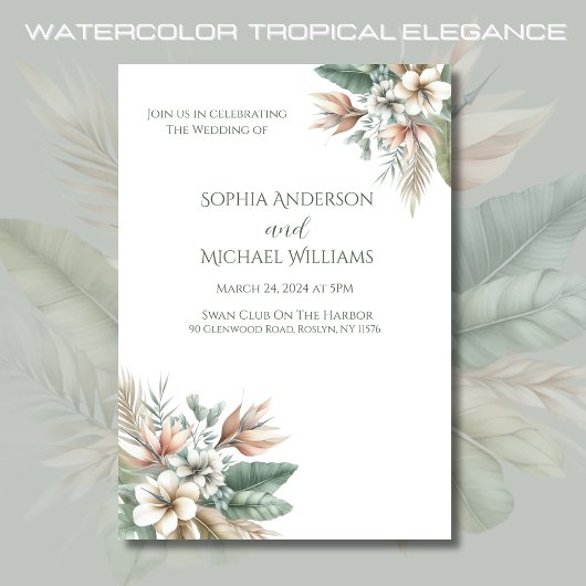 Invitation Elégance tropicale Aquarelle Mariage