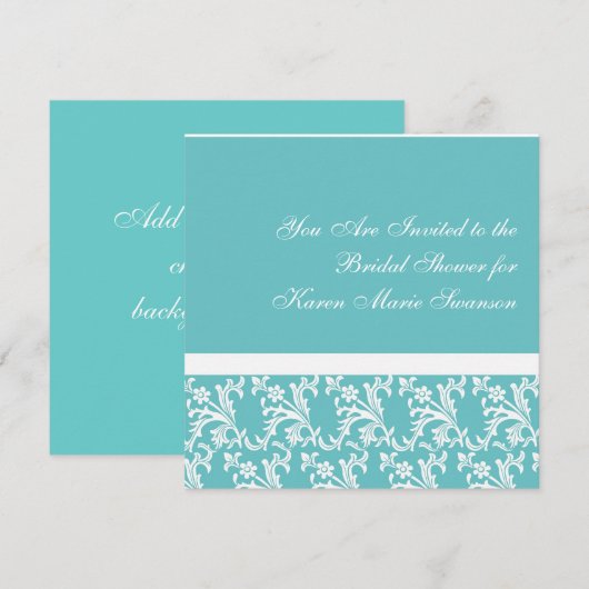 Invitation Élégance turquoise et blanche (Devant / Derrière)