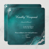 Invitation Élégance turquoise : Mariage en marbre argenté (Devant / Derrière)
