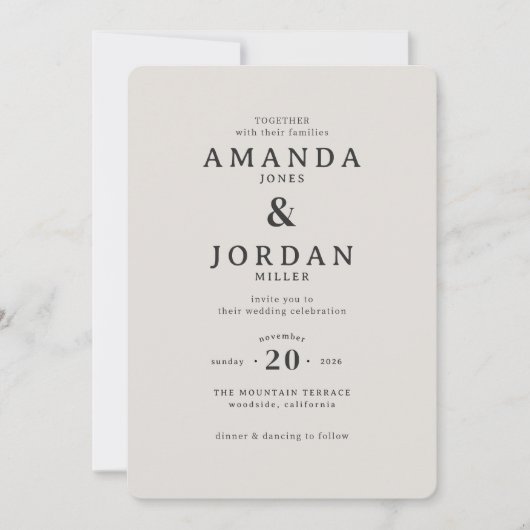 Invitation Élégance Typographique Beige Sophistiquée (Devant)