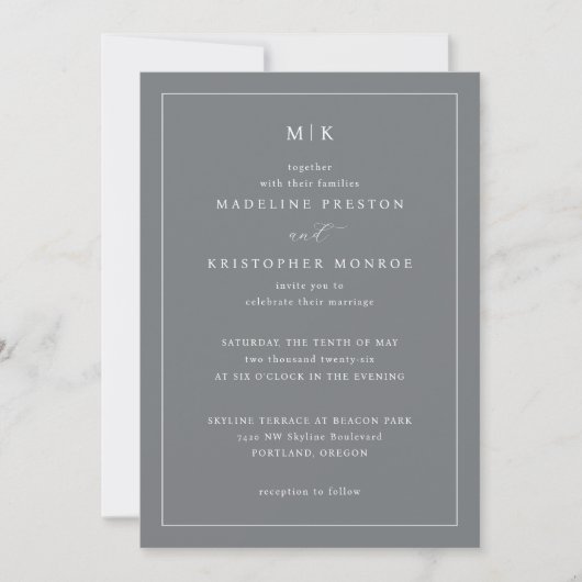 Invitation Élégance typographique grise sophistiquée (Devant)
