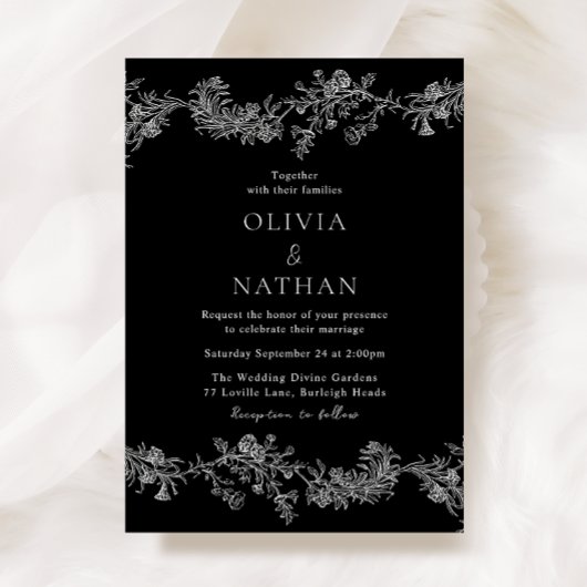 Invitation Élégance vintage : Mariage noir classique
