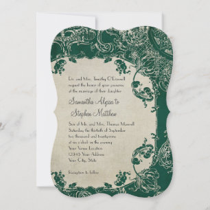 Invitation Élégance Vintage Mariage Toile Floral Damassé