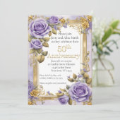Invitation Élégance violette et or 50e anniversaire (Debout devant)