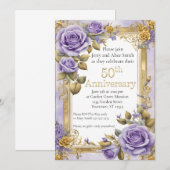 Invitation Élégance violette et or 50e anniversaire (Devant / Derrière)