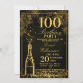 Invitation Elegant 100th Birthday Gold Bottle Fizz (Devant)