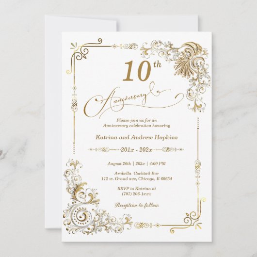 Invitation Élégant 10 ans d'anniversaire (Devant)