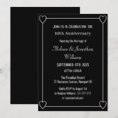 Invitation Élégant 10e anniversaire Coeurs romantiques Noir (Devant / Derrière)