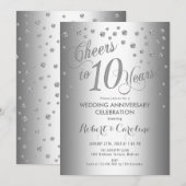 Invitation Élégant 10e Anniversaire de Mariage - Argent Blanc (Devant / Derrière)