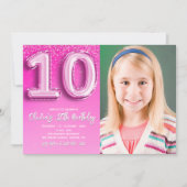 Invitation Elegant 10th Birthday girl with photo Numer Ballon (Devant)