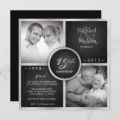 Invitation Élégant 15e anniversaire de mariage noir et argent (Devant / Derrière)