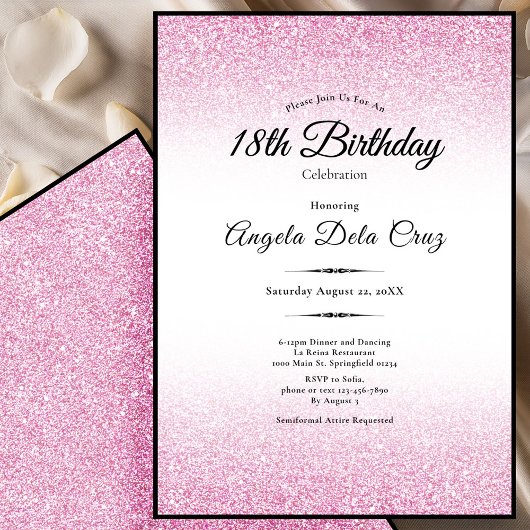 Invitation Elegant 18th Birthday Pink Glitter Debut