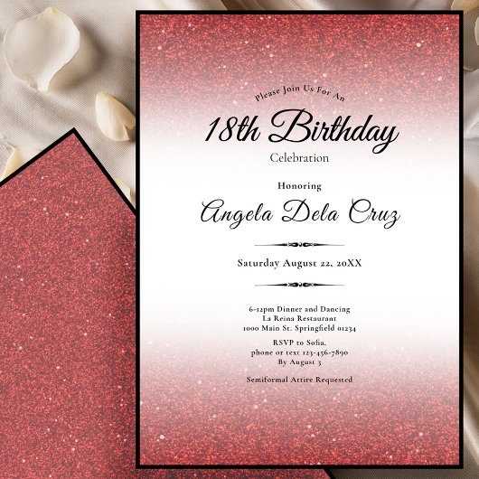 Invitation Elegant 18th Birthday Red Glitter Debut