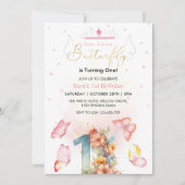 Invitation Elégant 1er Anniversaire Papillons rose (Devant)