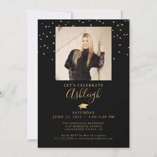 Invitation Élégant 2024 Faux Metallic Gold Script 2 Photos (Dos)