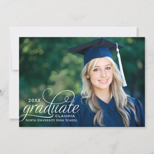 Invitation Élégant 2025 Diplômé en Script Photo Graduation (Devant)