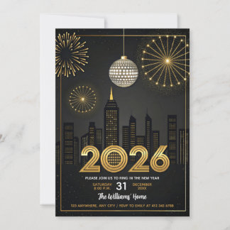 Invitation Elegant 2026 New Year's Eve -  Party Gold Glitter 