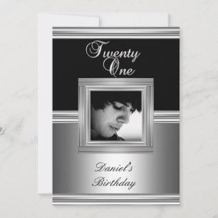 Invitation Élégant 21e 21 Anniversaire Fête Noir Argent Déco