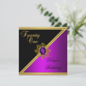 Invitation Élégant 21e 21 Anniversaire Magenta Gem Black Gold (Debout devant)