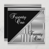 Invitation Élégant 21e 21 Anniversaire Soirée Noire Déco Arge (Devant / Derrière)