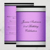Invitation Élégant 21e anniversaire Black Purple & Silver Met (Devant / Derrière)