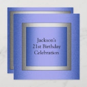 Invitation Elégant 21e anniversaire Blue & Silver Metallic (Devant / Derrière)