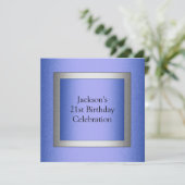 Invitation Elégant 21e anniversaire Blue & Silver Metallic (Debout devant)