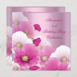 Invitation Élégant 21e anniversaire de fête Pink White Poppie