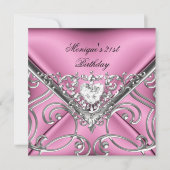 Invitation Élégant 21e anniversaire de fête rose Diamant d'ar (Devant)