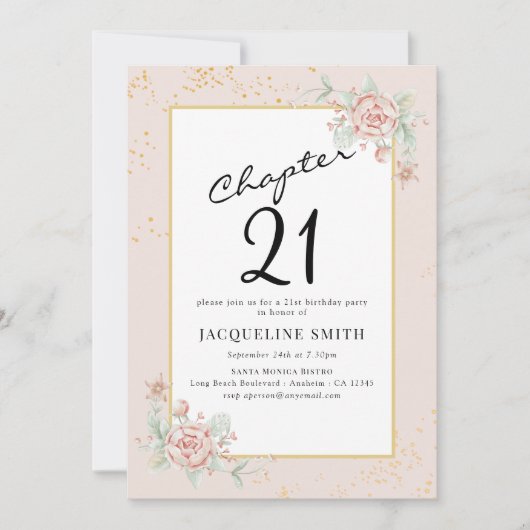 Invitation Élégant 21e anniversaire de florale (Devant)