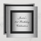Invitation Élégant 21e anniversaire Noir & argent Metallic (Devant / Derrière)