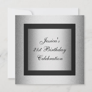 Invitation Élégant 21e anniversaire Noir & argent Metallic