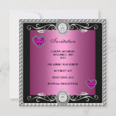 Invitation Élégant 21e anniversaire Pink Black Heart Jewel (Dos)