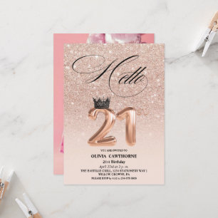 Invitation Elégant 21e anniversaire rose photo blush or
