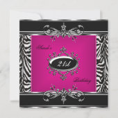 Invitation Elégant 21e anniversaire rose Zebra Black Silver (Devant)