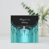 Invitation Élégant 21e anniversaire Turquoise Blue Black Diam (Debout devant)