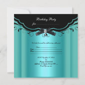 Invitation Élégant 21e anniversaire Turquoise Blue Black Diam (Dos)