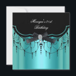 Invitation Élégant 21e anniversaire Turquoise Blue Black Diam<br><div class="desc">Elégant 21e anniversaire Turquoise Bleu Noir Diamant Blanc Invitation Anniversaire</div>