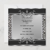 Invitation Elégant 21e anniversaire Zebra Black White Silver (Dos)