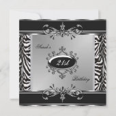 Invitation Elégant 21e anniversaire Zebra Black White Silver (Devant)