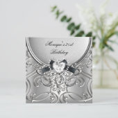 Invitation Élégant 21ème anniversaire de fête Argent Black Di (Debout devant)