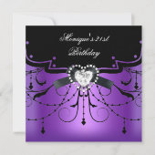 Invitation Élégant 21ème anniversaire de fête de Diamant noir (Devant)